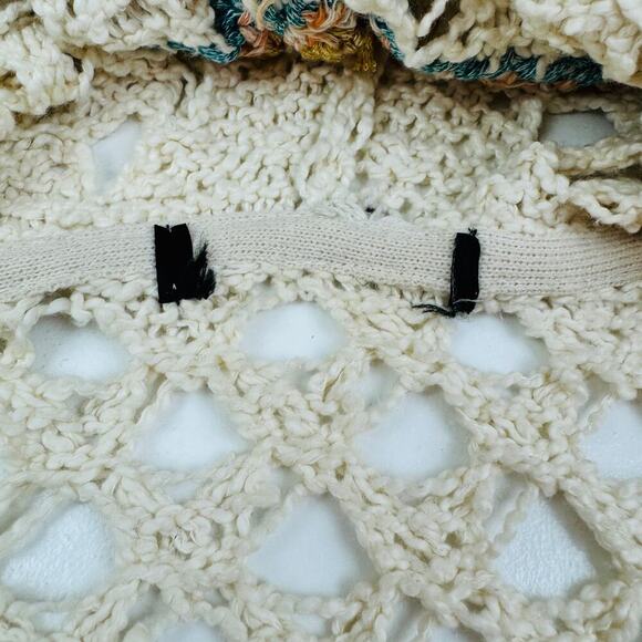 Boho Hippie Cotton Crochet Open Knit Fringe Long Hooded Duster Women's Size M/L - Picture 7 of 8